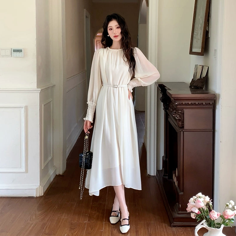 2025 Spring New Style Korean Edition Chiffon Long Casual Dress