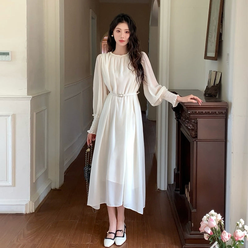 2025 Spring New Style Korean Edition Chiffon Long Casual Dress