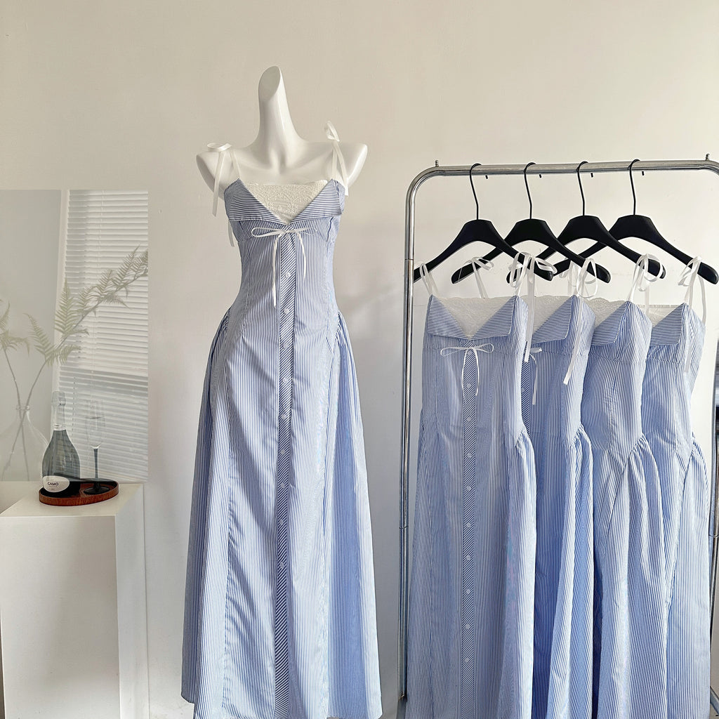 Striped camisole dress, women's early spring design sense, pure style dress