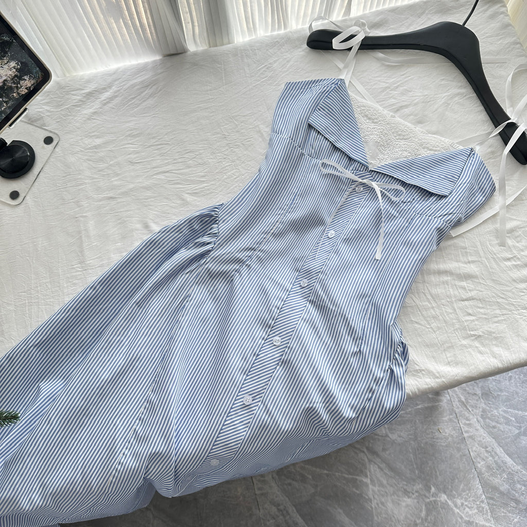 Striped camisole dress, women's early spring design sense, pure style dress