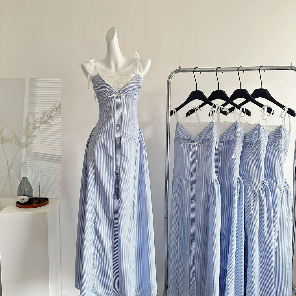 Striped camisole dress, women's early spring design sense, pure style dress