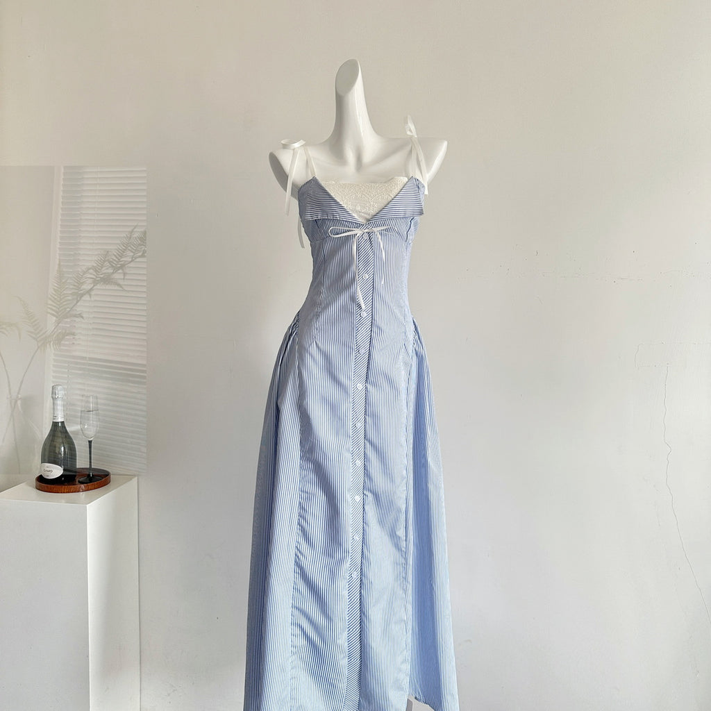 Striped camisole dress, women's early spring design sense, pure style dress