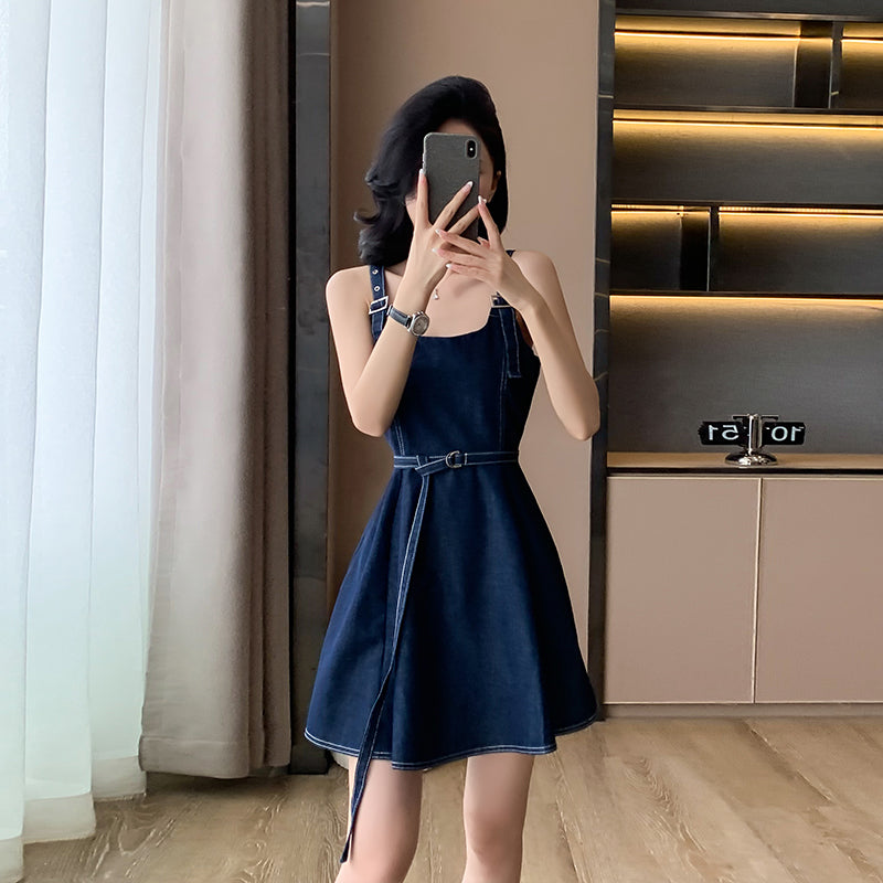 Cowboy suspender dress, American sweet summer suspender dress, vest dress, hot girl style