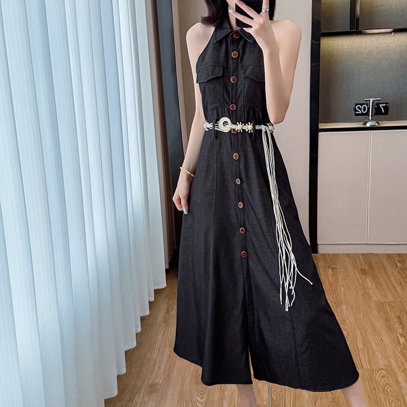 2025 Summer Sexy Off - the - Shoulder Sleeveless Denim Vest Dress, Long Dress with a Unique Design Sense