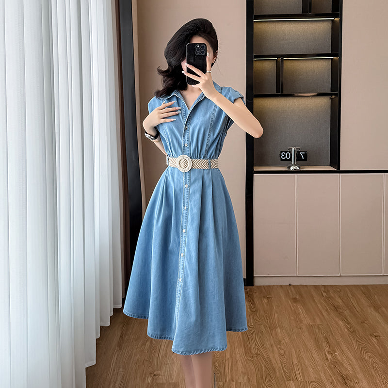 2025 Summer New Sleeveless Denim Midi Dress, French-style Waist-cinching with a Sense of High-end