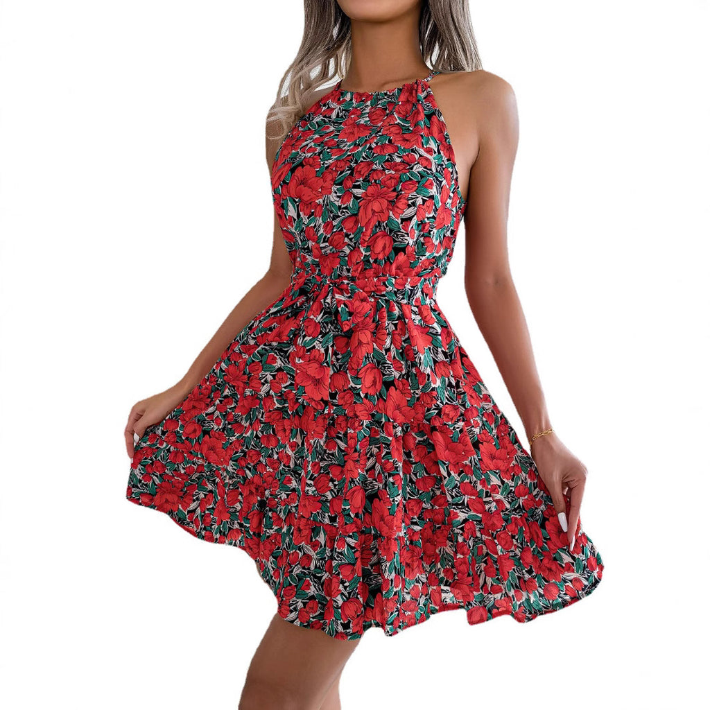 Spring and summer casual ruffle hem large floral dress, vacation dress