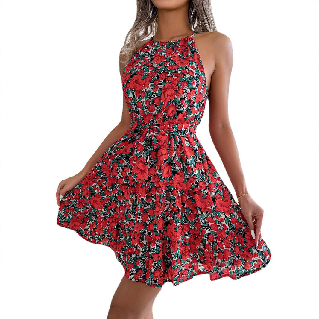Spring and summer casual ruffle hem large floral dress, vacation dress