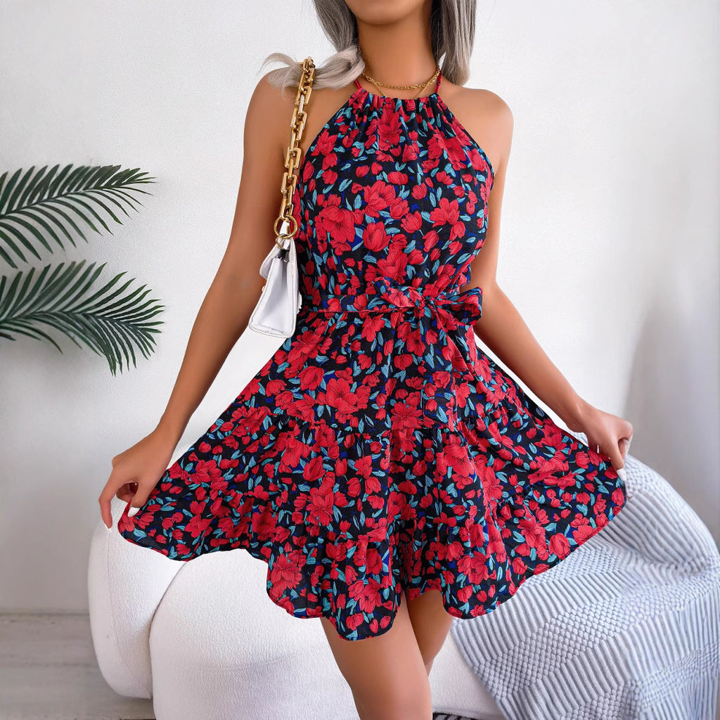 Spring and summer casual ruffle hem large floral dress, vacation dress
